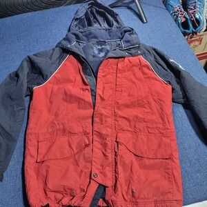 Vintage 1990s Nautica Red Navy Colorblock Hooded Jacket Fleece Lined Size S